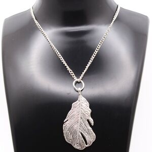 Silver Tone Feather Pendant Necklace